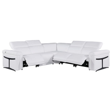 Giovanni 5-Piece 3-Power Reclining Italian Leather Sectional, White