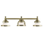 Livex Lighting - Livex Lighting Oldwick 3 Light Antique Brass Vanity Sconce - Sleek and simple lines define this beautiful antique brass finish three-light vanity sconce from the Oldwick collection. The clean, bold look of modernity blends with a raw industrial inspiration and hand blown satin opal white glass give this design a versatile and eclectic look that works with nearly any style of home decor.