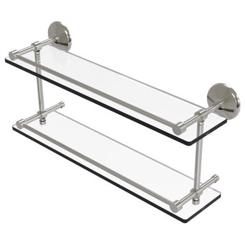 Monte Carlo 22" Double Glass Shelf with Gallery Rail, Satin Nickel