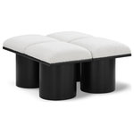 Meridian Furniture - Pavilion Black Boucle Fabric Bench, Cream, Black Finish, 31" W X 36" D X 17.5" H - Bring valuable seating and remarkable style to your space with this cream Pavilion Boucle Fabric Bench, an exquisite balance of style and usability for the entryway, bedroom, and beyond. Crafted from oak veneer with a black finish, this bench has a 4-inch-thick seat cushion that's channel-tufted for a touch of luxury. The bench's columnar bases add a dash of Art Deco design, making it a captivating focal point in any room.