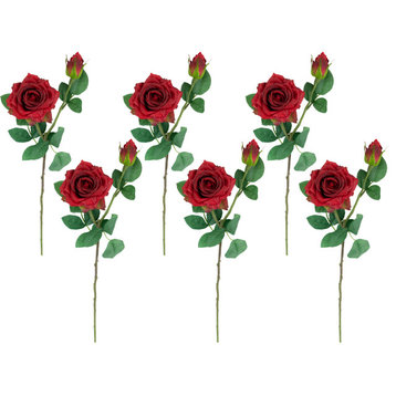 Set of 6 Real Touch Red Artificial Rose Stems  19"