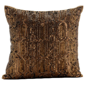 Gold Sequin Pillow Covers Silk 20"x20" Outdoor Chair Cushions, Gold Old Times