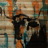 "Orange Teal Steer" Painting Print on Natural Pine Wood, 45"x30"