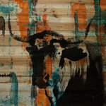Parvez Michel Inc. - "Orange Teal Steer" Painting Print on Natural Pine Wood, 45"x30" - Striking and unique, the "Orange Teal Steer" Painting Print on Natural Pine Wood by Parvez Taj will bring your walls to life. Printed on natural pine wood, this 45 inch wide by 30 inch tall contemporary artwork will make a statement in any living room, dining room, or bedroom.