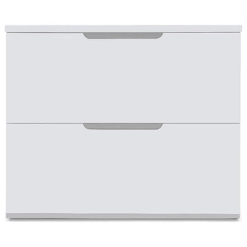 35.5” Modern Hayes White Matte Laquer 2-Drawer Lateral Stationary Filing Cabinet