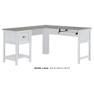 Saint Birch Ansel 56 inches L-Desk with Keyborad Pullout Tray, White