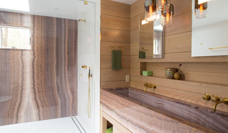 Salle de bains de la Semaine : L'onyx violet se mêle au chêne