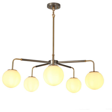 LNC Modern Contemporary 5-Light Black Gold Chandelier With Frosted Glass