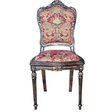 Vanity Chair Suzanna Antiqued Gold Leaf Wood  Carved Legs  Red