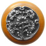 Notting Hill Decorative Hardware - Ginkgo Berry Wood Knob, Antique Brass, Maple Wood Finish, Antique Pewter - Projection: 1-1/8"
