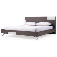 Modrest Nicola Modern Gray Oak and Stainless Steel Bed, Eastern King