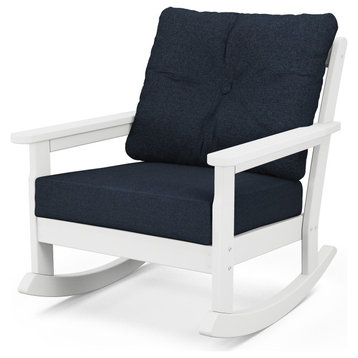 Vineyard Deep Seating Rocking Chair, White/Marine Indigo