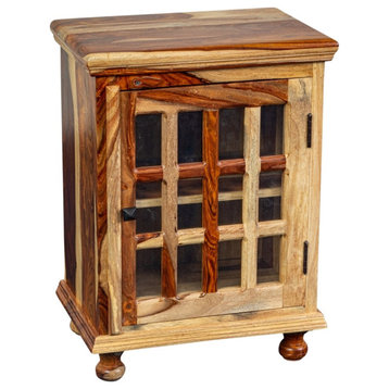 Porter Designs Taos Solid Sheesham Wood 12 Pane Glass Cabinet or Bedside Table.