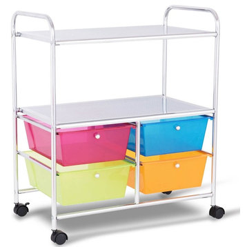 Modern 4-Drawers Shelves Rolling Storage Cart Rack, Multicolor