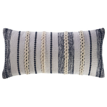 Braided White and Navy Contemporary Throw Pillow