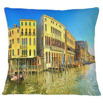 Yellow Tinged Grand Canal Venice Cityscape Throw Pillow, 16"x16"