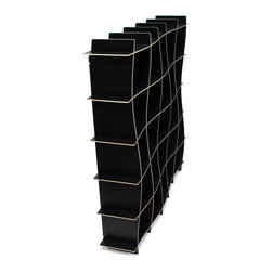 Quark Enterprises - 25-Cubby Wave Modern Wood Bookcase, Black - Bookcases