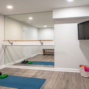 Basement Remodel - TV Room w/ Bar & Desk + Workout Room & 3/4 Bathroom