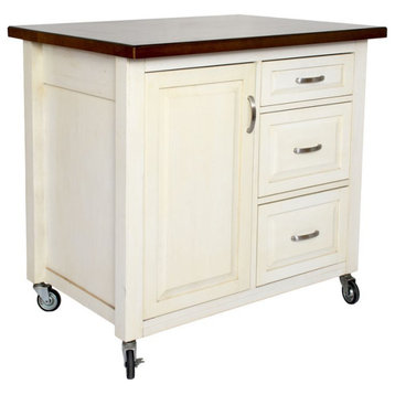 Sunset Trading Andrews Wood Kitchen Cart in Distressed Antique White & Chestnut