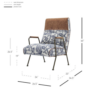 Kahlo Fabric Accent Arm Chair, Azure Floral/Reagan Brown