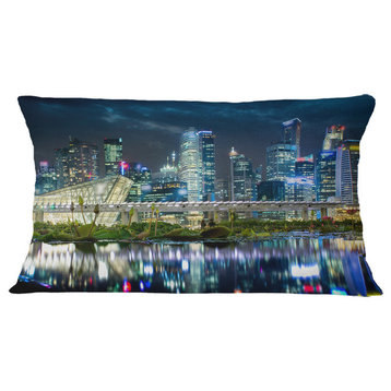Singapore Financial District��_ Cityscape Photo Throw Pillow, 12"x20"