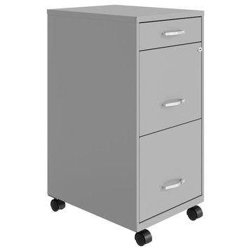 Space Solutions 3 Drawer Mobile Modern Metal File Cabinet in Artic Silver
