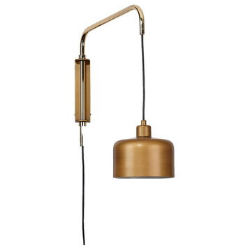Satin Brass Swing Arm Wall Sconce 16 in Adjustable Height Metal Shade Minimalist