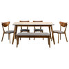 Everett 6-piece Faux Marble Top Dining Table Natural Walnut and Grey