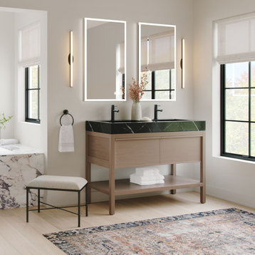 Shoji Bathroom Vanity, Double Sink, 48", Chestnut Oak, Freestanding