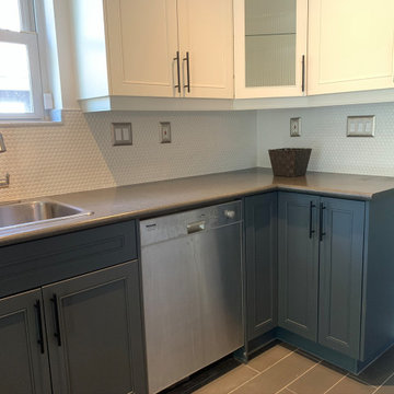 Plank tile Flooring and Penny tile Backsplash