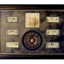 Texas Seal w/ Antique Map & Currency - Artwork
