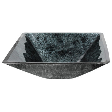 Novatto Corvo Black and Silver Hand-Foiled Square Glass Vessel Bathroom Sink