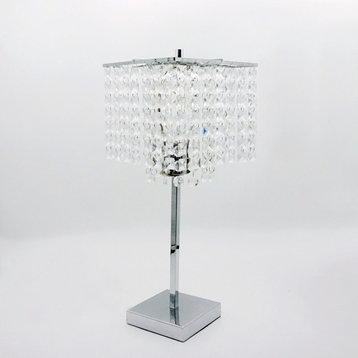 20" Modern Table Lamp, Hanging Crystal Accent Shade, Chrome Metal Base