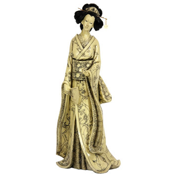 14" Geisha Figurine With Plum Tree Kimono