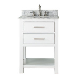 Avanity Corporation - Avanity Brooks 25" Vanity With Carrera White Marble Top, White Finish - Bathroom Vanities And Sink Consoles
