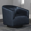 Geneva Charcoal Wood Base Swivel Chair, Midnight Blue
