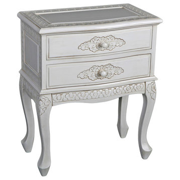 Windsor Antique White Carved Wood 2-drawer End Table, Antique White