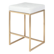 Nuevo - Chi Counter Stool, Brushed Gold Base, White - Bar Stools and Counter Stools