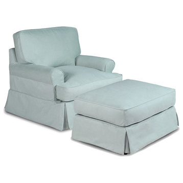 Horizon Slipcovered T-Cushion Chair with Ottoman|Performance Fabric|Ocean Blue