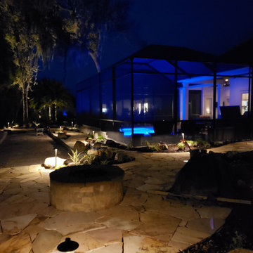 Bocce Ball Court Surrounded By Flagstone Patio and Fire Pit, St. Augustine, FL