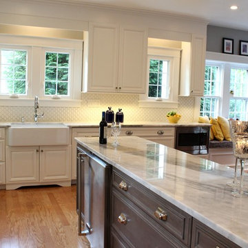 Transitional Kitchen With White & Gray Cabinets and Farmhouse Sink