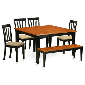 East West Furniture Parfait 6-piece Wood Dining Set plus Bench in Black/Cherry