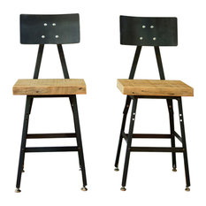 Industrial Back Bar Stools and Counter Stools | Houzz - Barnxo - Set of 2 Reclaimed Wood Industrial Bar Stool, Steel Back, 30x16x16,