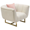Cream Fabric Sofa, Chair 2-Piece Set With Contrasting Pillows, Gold Base