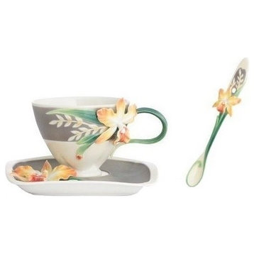 Magnificent Cattleya Orchid Cup Saucer Spoon