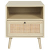 Modern Nightstand Rattan Side Table With Storage End Table With Solid Wood Legs