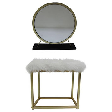 ACME Adao Metal Vanity Mirror and Stool in Black and Brass