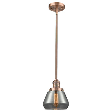 Fulton 1-Light LED Mini Pendant, Antique Copper, Glass: Plated Smoked