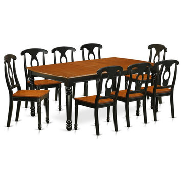 East West Furniture Dover 9-piece Wood Dining Room Table Set in Black/Cherry