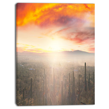 Saguaro Cactus At Colorful Sunset, Oversized Landscape Canvas Art, 12"x20"